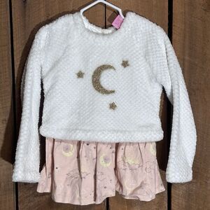 Isaac Mizrahi New York Girls Sweater Dress Sz 3T White& Pink and Gold Moon /Star